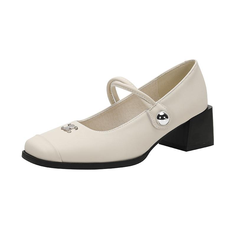 Square head word with Mary Jane single shoes women's Velcro thick heel professional commuter work shoes fashion single shoes women