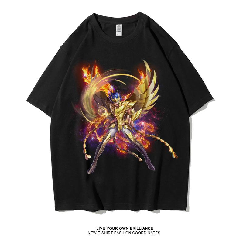 Japanese Anime Saint Seiya Golden Zodiac Sports Rock Fitness Casual Hip Hop Men's Top Short Sleeve T-shirt Girls T-shirt Couple
