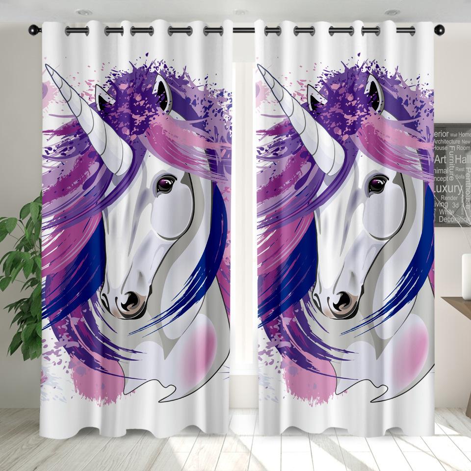 High Density Blackout Curtains Cartoon Curtains Cute Sweet Unicorn Digital Printing Blackout Curtains