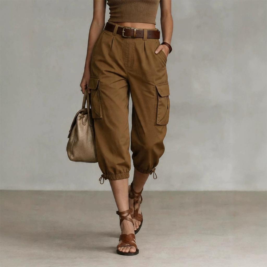 Pantalon cargo court ample et décontracté pour femme avec cordon de serrage à la taille et poches pour un usage extérieur et quotidien