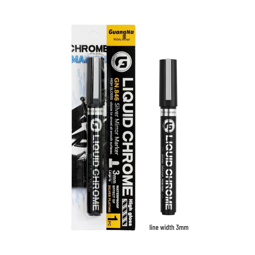 Wide Collection 843 Chrome Reflective Pen: Silver Plated Marker for DIY & Gundam Models.