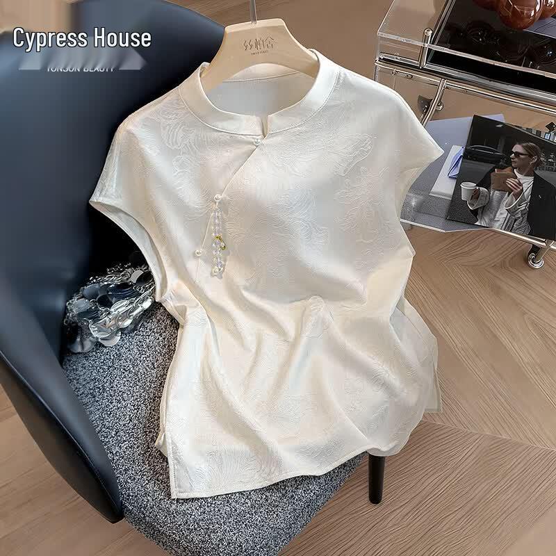 New Chinese Style Jacquard Short Sleeve Blouse L