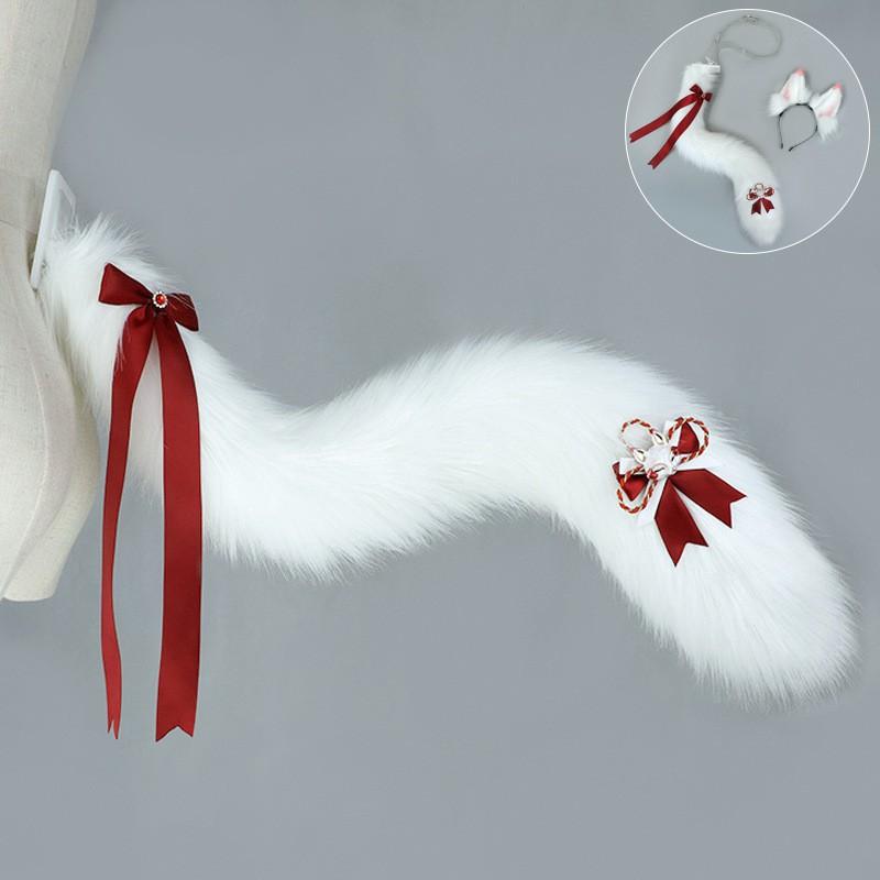 Fluffy Fox Ear Headband With Floral Hairpin Cosplay Anime Convention Hanfu Costume Accessory