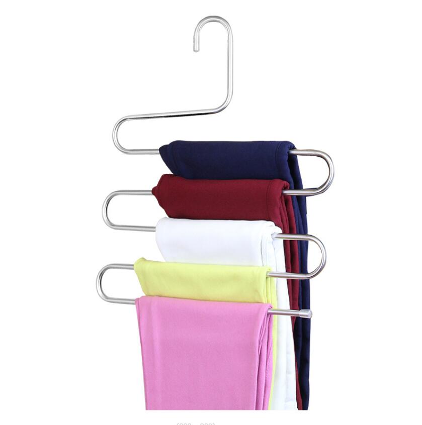 Stainless Steel S-shaped Hanger, Multifunctional Drying Pants Hanger for Household Use, Five Layer Non Slip Storage Pants Rack