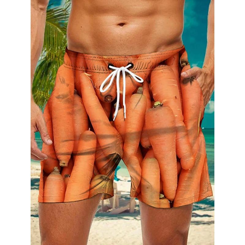 3d Vegetables and Fruits Printed Men's Swimsuit Japanese Fish Hawaiian Shorts Men's Summer Swim Shorts Drawstring Casual Shorts