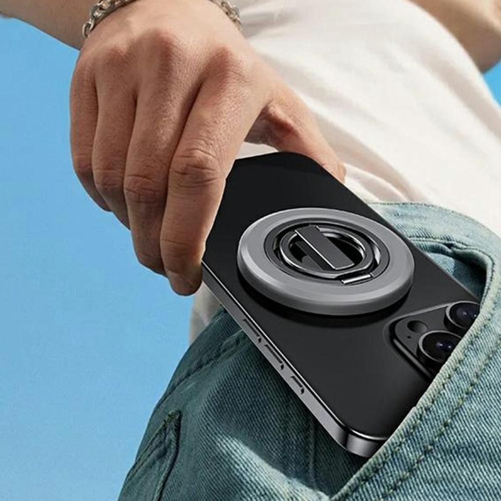 Folding Metal Phone Stand 360 Degree Rotation Damping Gear Ultra Thin Magnetic Ring Holder