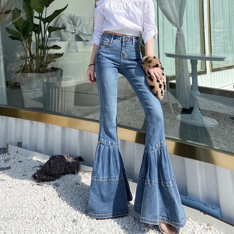 

2025 High Waist Retro Patchwork Wide Leg Denim Pants - Women s Spring/Autumn Loose Slimming Style 27 for 95-105 lbs синій
