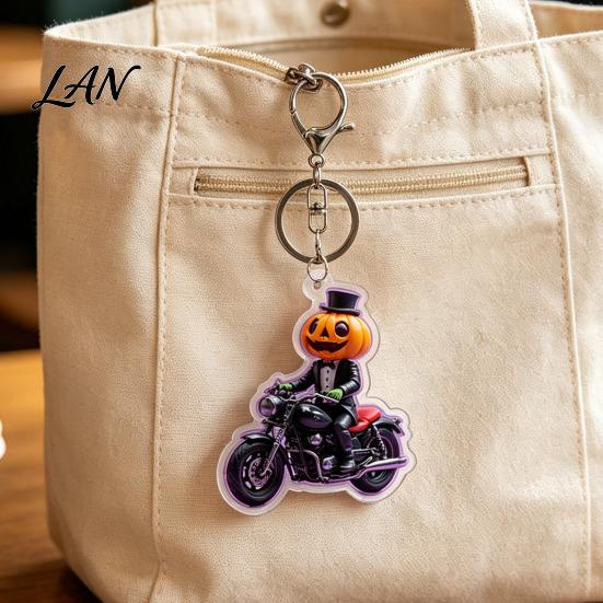 Halloween Acrylic Keychain Pumpkin Rider Keychain, Motorcycle Man Key Durable Chain Ring, Backpacks Handbags Decorative Party Favors Spooky