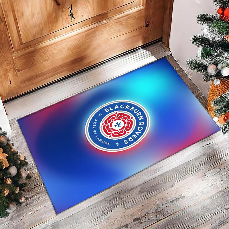 Blackburn Rovers Football Print Crystal Velvet Rug, Comfortable Water Absorbent Non Slip Indoor Floor Carpet