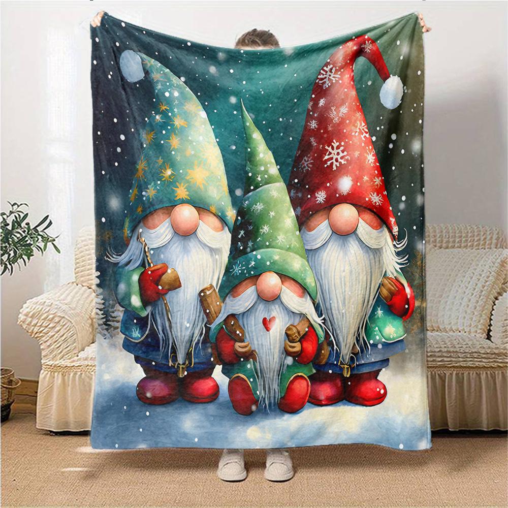 1Pc Christmas Gnome Celebration Blanket Soft Throw Blanket For Home Bedroom Bed Sofa Travel Office Solid Christmas Blanket