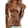 Top da Donna Slim Fit Scollo a V Manica Lunga Morbido Elastico Pullover Colore Unico Design Pieghe Laterali Decorazione Bottoni Camicetta Casual