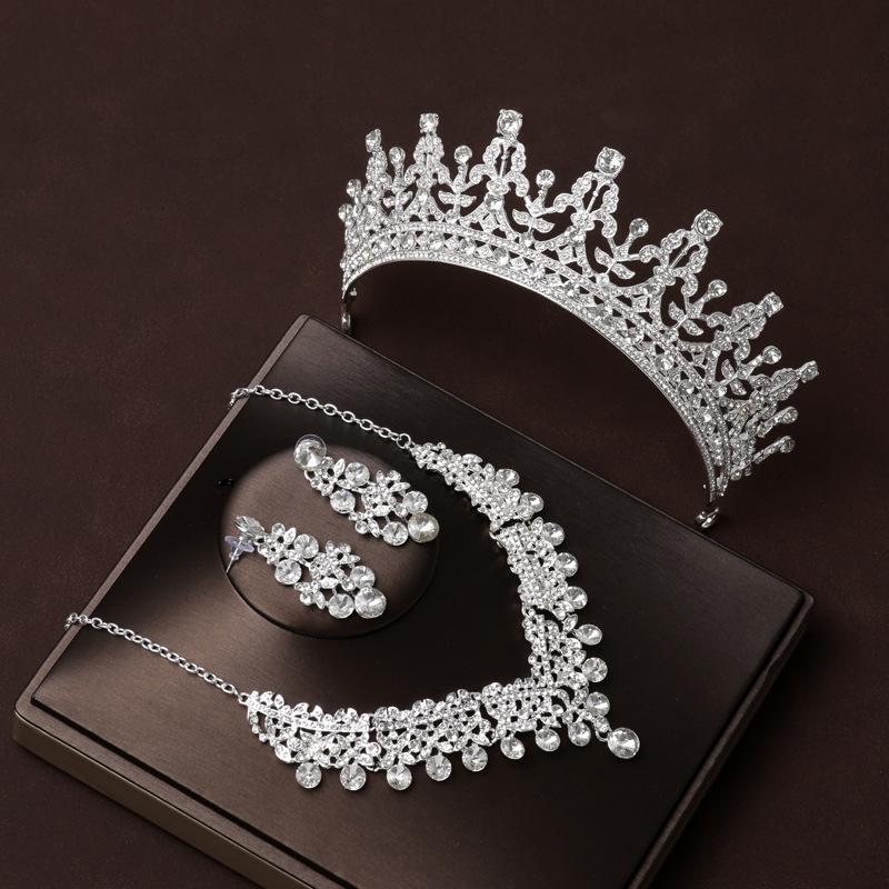 Magnificent Bride Headwear Crown Main Wedding Dress Hair Accessories Minimalist Necklace Three Piece Set