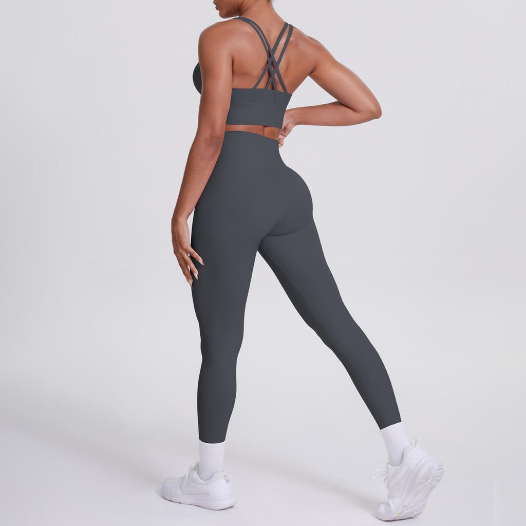 Nude Brushed Cross Back Bra, Casual Sports, Hip Lifting Pants, Fitness Yoga Suit, Two-piece Set