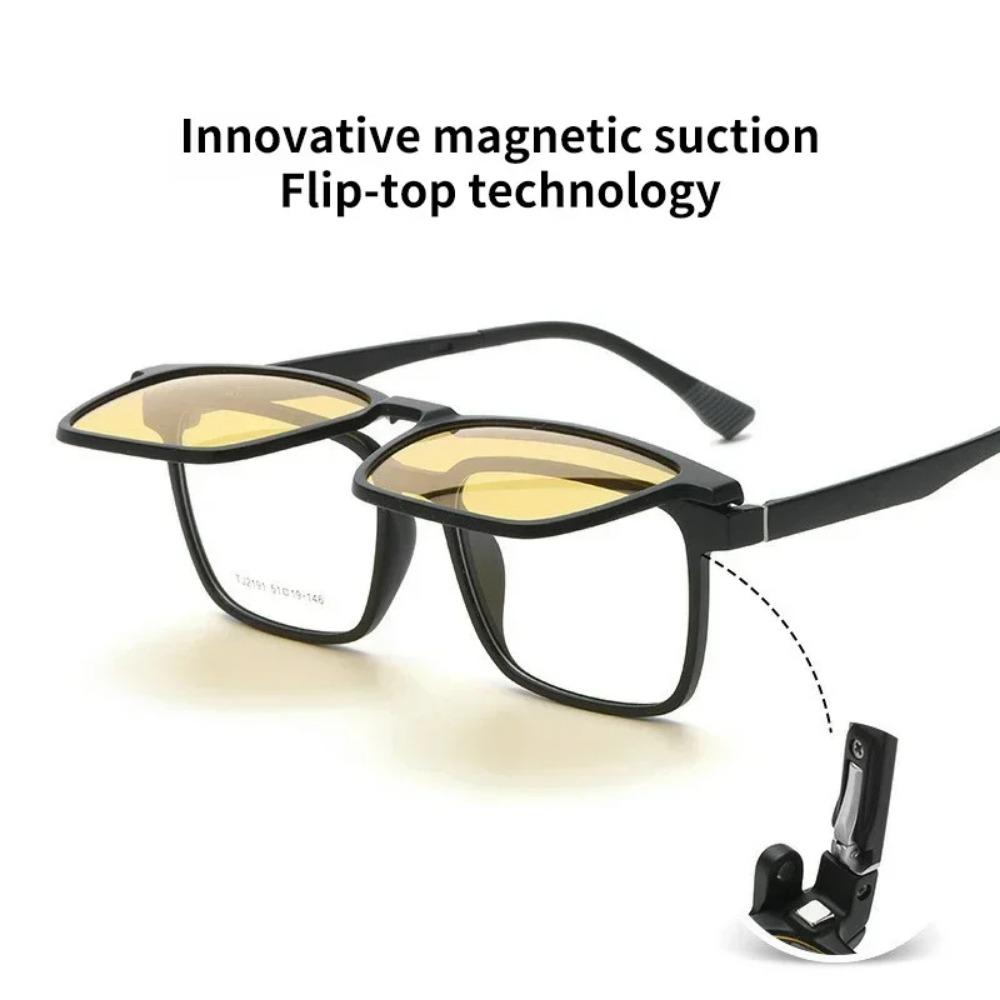 CLLOIO Flip-up Magnetic Clip-on Prescription Glasses Men Women TR90 Polarised Myopia Sunglasses Night Vision Driving Glasses