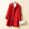 Fall Women Wool Blend Pea Coat Mid Length Lapel Trench Coat Single Breasted Notch Collar