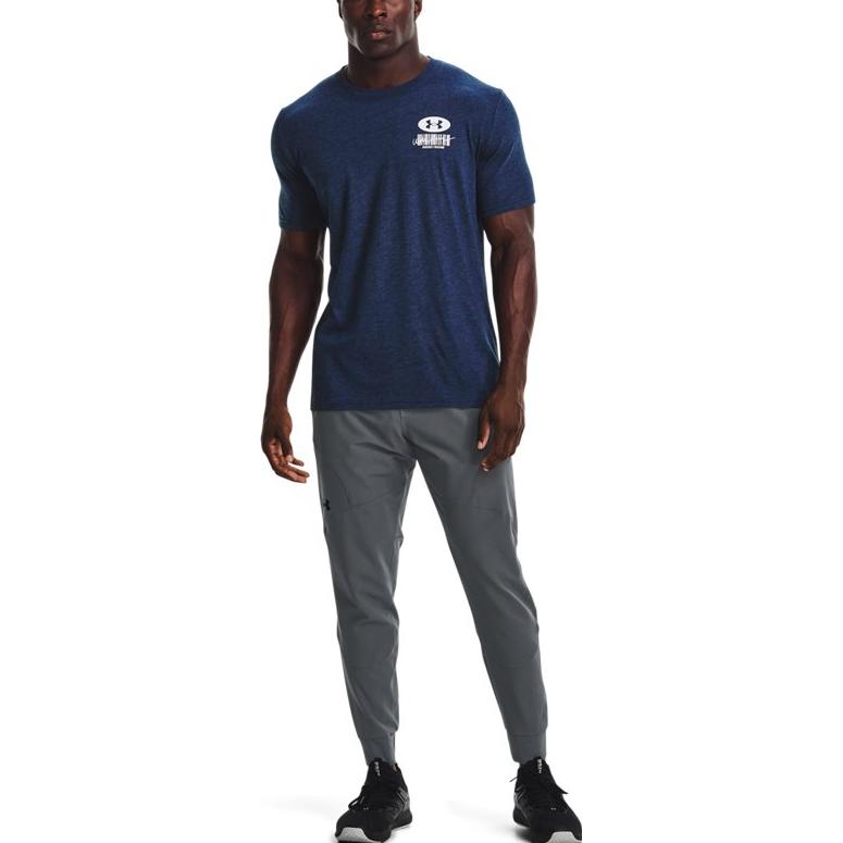 Under Armour Dopamine Round Neck Fitted Sports T-Shirt With Letter Logo Barcode Print Men Tops Blue 1370527-408