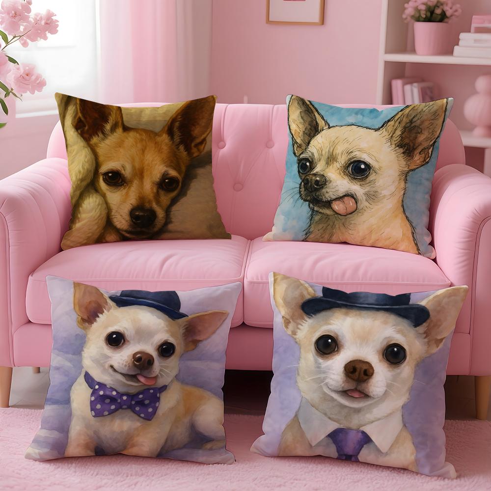 NICE CUTE Chihuahua dog Cushion Cover Pillow Case Soft Friendly Fabric  Concealed Zipper