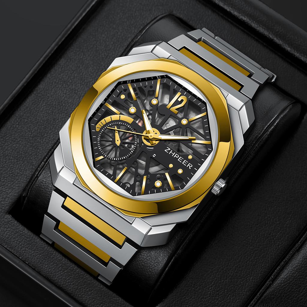 Men's Steel Strap Watch Business Hallow Quartz Wristwatch
