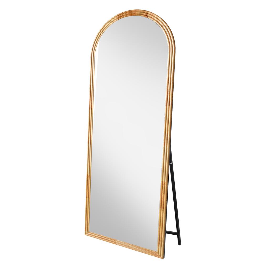 Arched Full-Length Mirror with Wooden Frame In Brown, 160 X 50 Cm, Adjustable Metal Stand, Suitable for Residential and Commercial Spaces