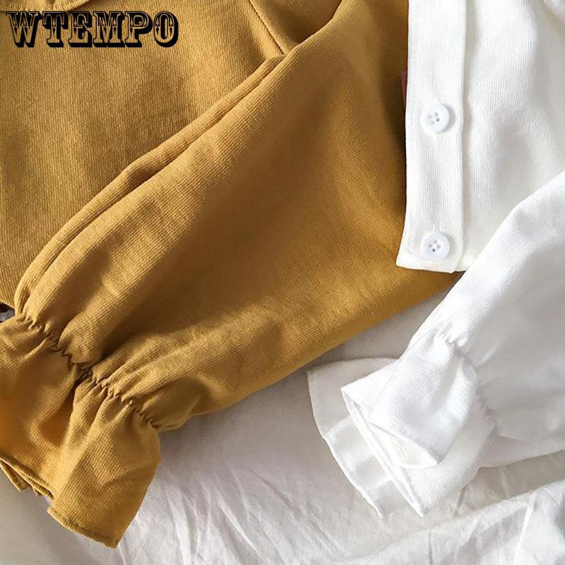 WTEMPO Camicie con colletto alla Peter Pan da donna, studentesse coreane, kawaii, adorabili, top quotidiani, abbigliamento casual, camicette solide