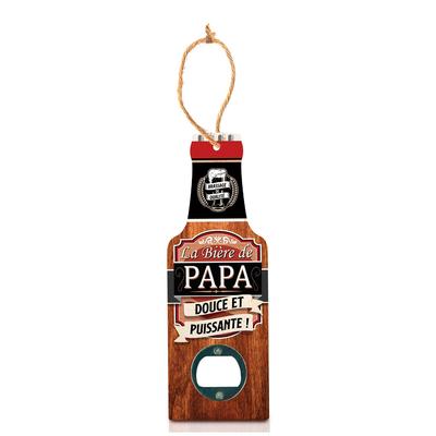 [A1597] - Humoristischer Flaschenöffner aus Holz 'Flasche' (Papas Bier - süß und stark! ) - 20x7cm