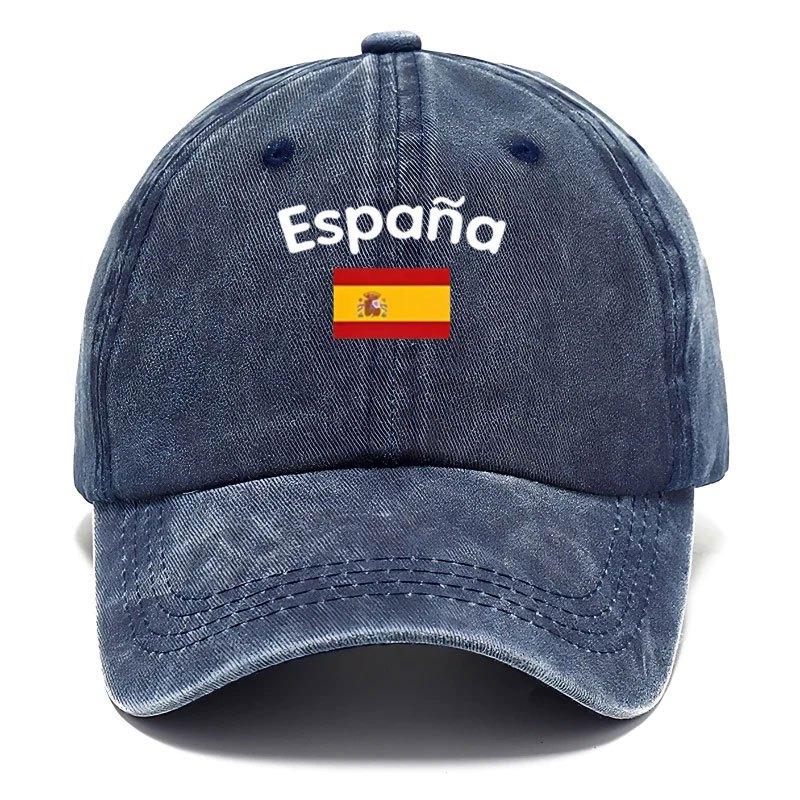 Vintage gewaschene Baseballkappe mit Espana und spanisch thematischen Aufdrucken Verstellbarer Hut Mehrfarbiges Used-Design Handge