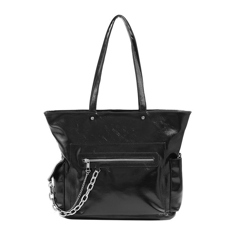 Simple retro large-capacity student class commuting tote bag, new high-texture chain shoulder handbag