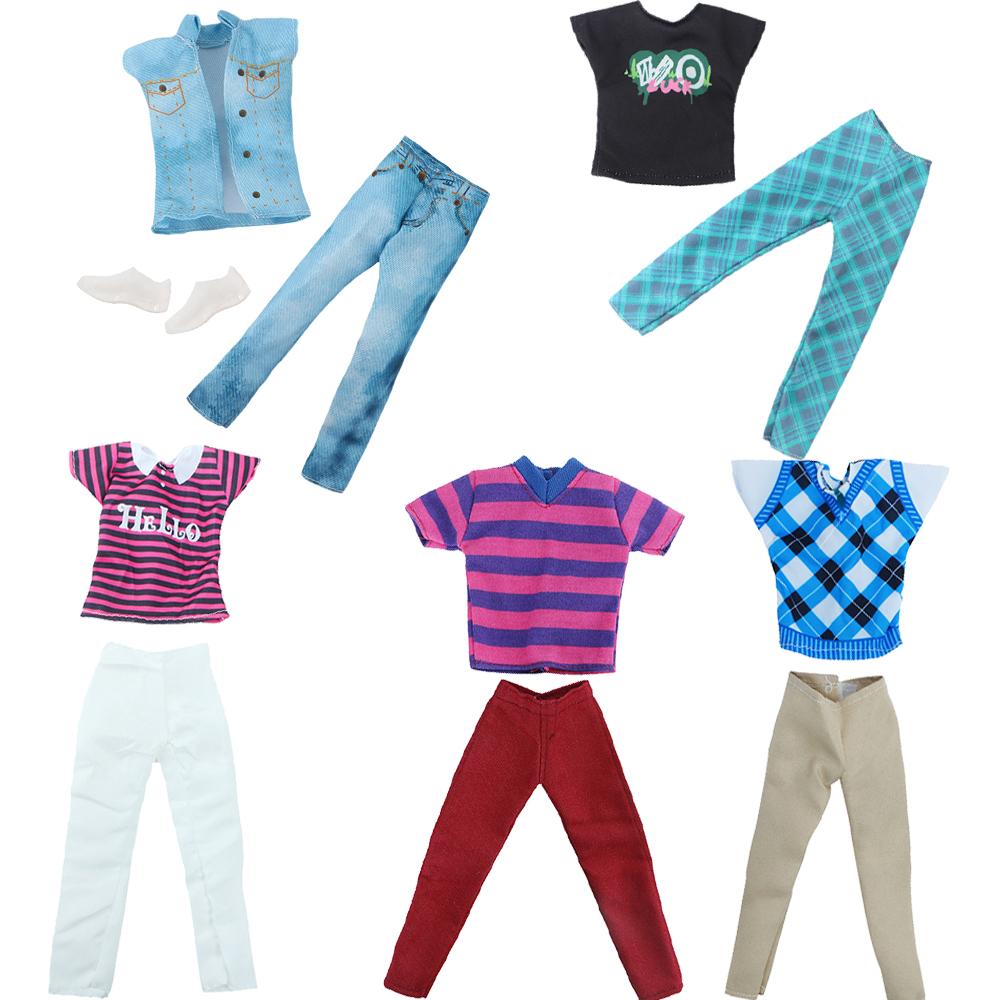 5 set Ken Doll barbie Doll Outfit 12 inch Doll Casual Clothes Shirt Short Pants Trousers Coat Boy Doll Kids Assceeories Chirstmas Gift Toy