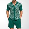 Heren Zomer 2-delige Outfits Korte Sets Vintage Gebreide Knopen Zomerhemd Korte Mouwen Polo Casual Strandpakken Overhemd Top en Shorts Set voor Mannen