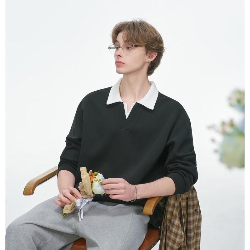 DREAM MADE Men s Faux Two-Piece V-Neck Polo Sweatshirt L