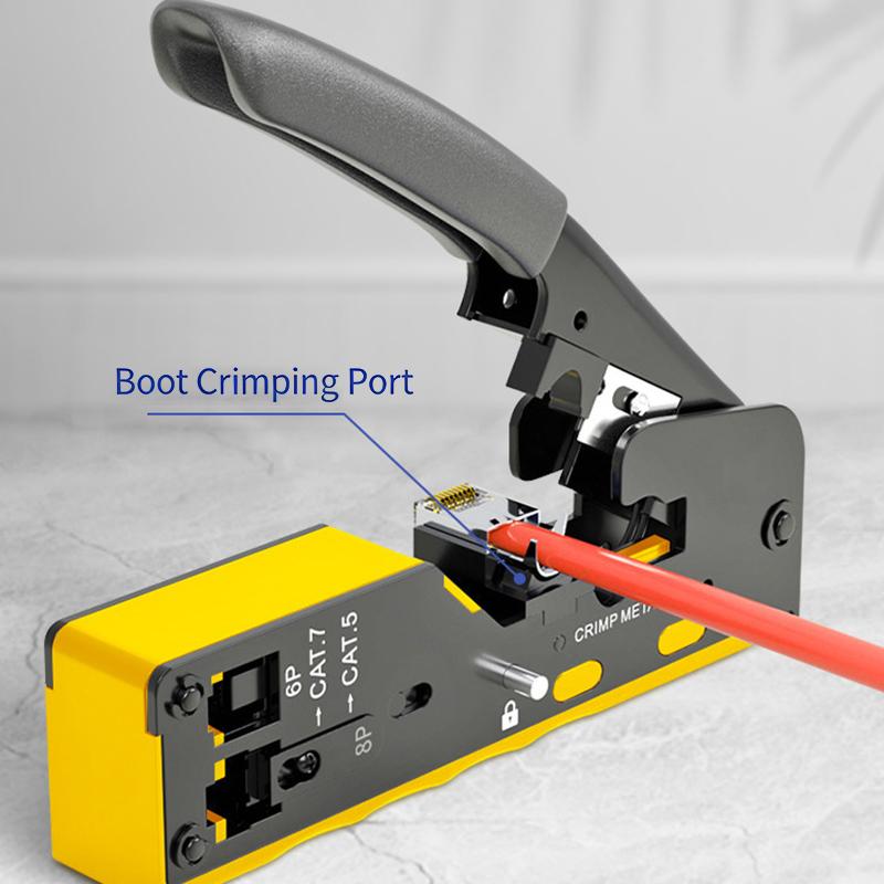 Pass Through Crimp Plier Cat7 Cat6 Cat6A Cat5 Cat5E Stripping Crimping Tool With 8P/6P Ethernet Connectors