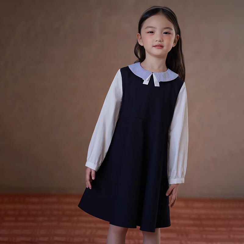 Hacikis Girls Academy Style Faux Two-Piece Long Sleeve Mid-Length Dress 110