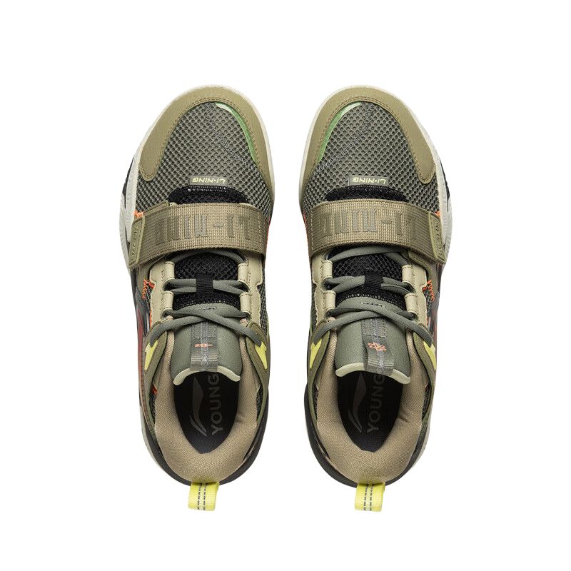 Li Ning Kids Basketball Angry Bloom Team Fashion Trend Non-Slip Wear-Resistant Low-Top Basketball Shoes Kids sneaker Black Green YKBV016-1