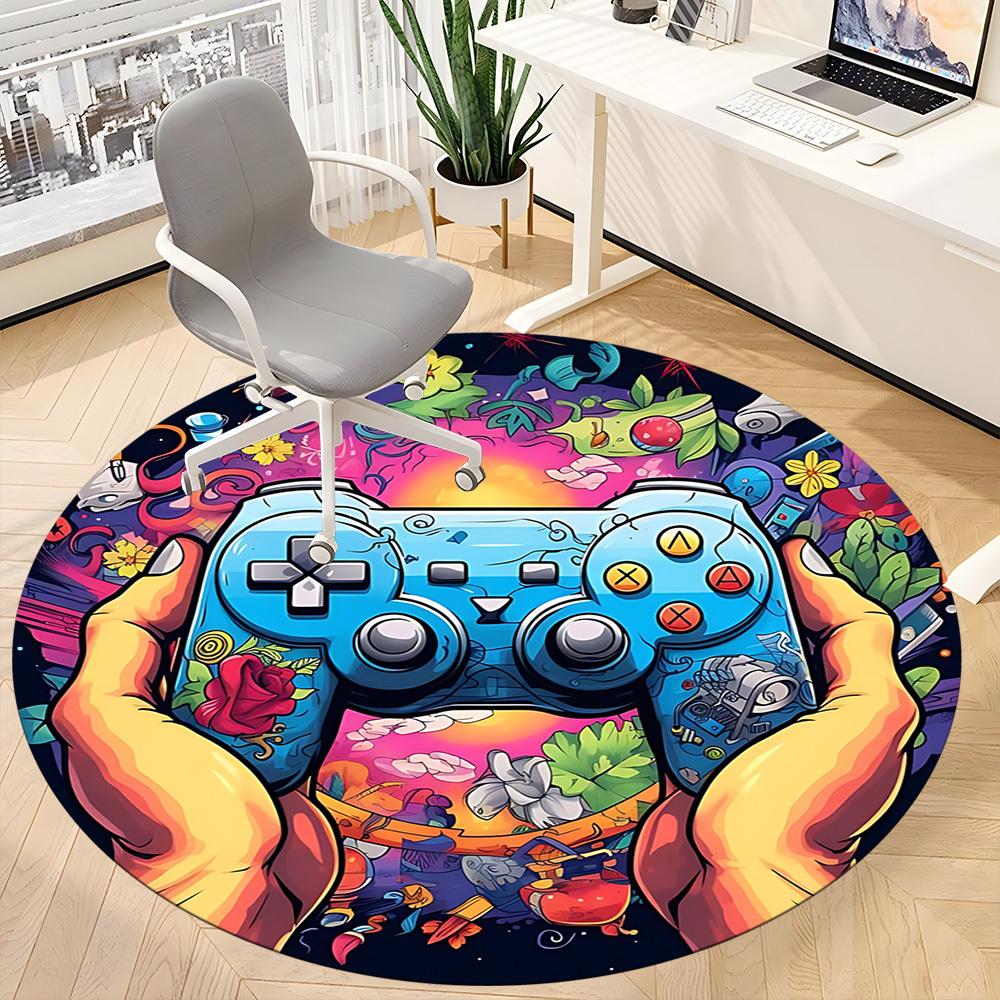 1pc Gamer Controller Office Round Area Rug, Under Office Chairs Bedroom Living Room Home Decor, Room Deco
