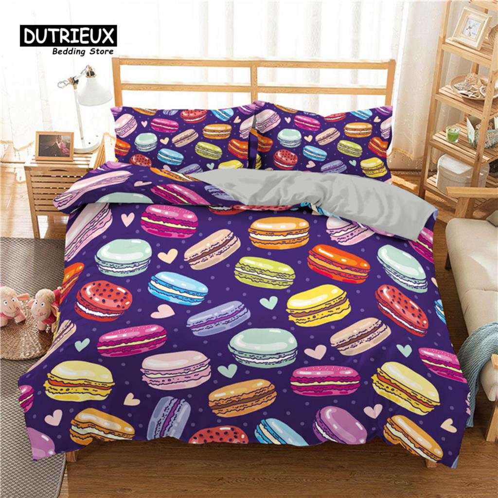 Soft Cute Donuts Duvet Cover Set Dessert Theme Bedding Set For Girls Boys Gifts Microfiber Funny Cartoon Tasty Foods Quilt Cover