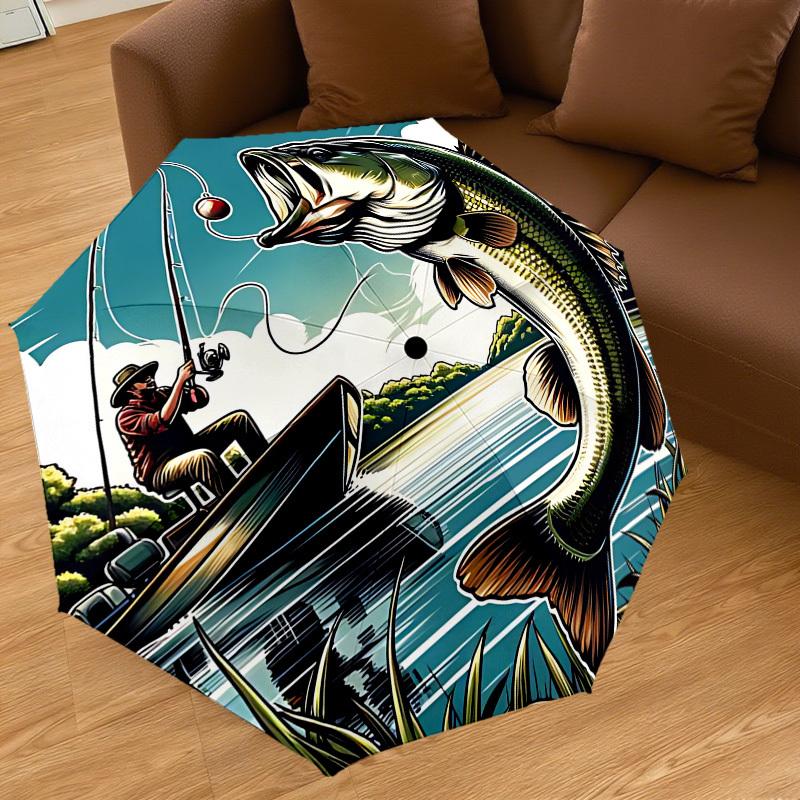 1PC Fishing Bass Automatic Open/Close Umbrella with Windproof, 8-Rib Sturdy Canopy, Durable Ribs, Fashionable Design, Outdoor Accessory, Fun Prin, Hol