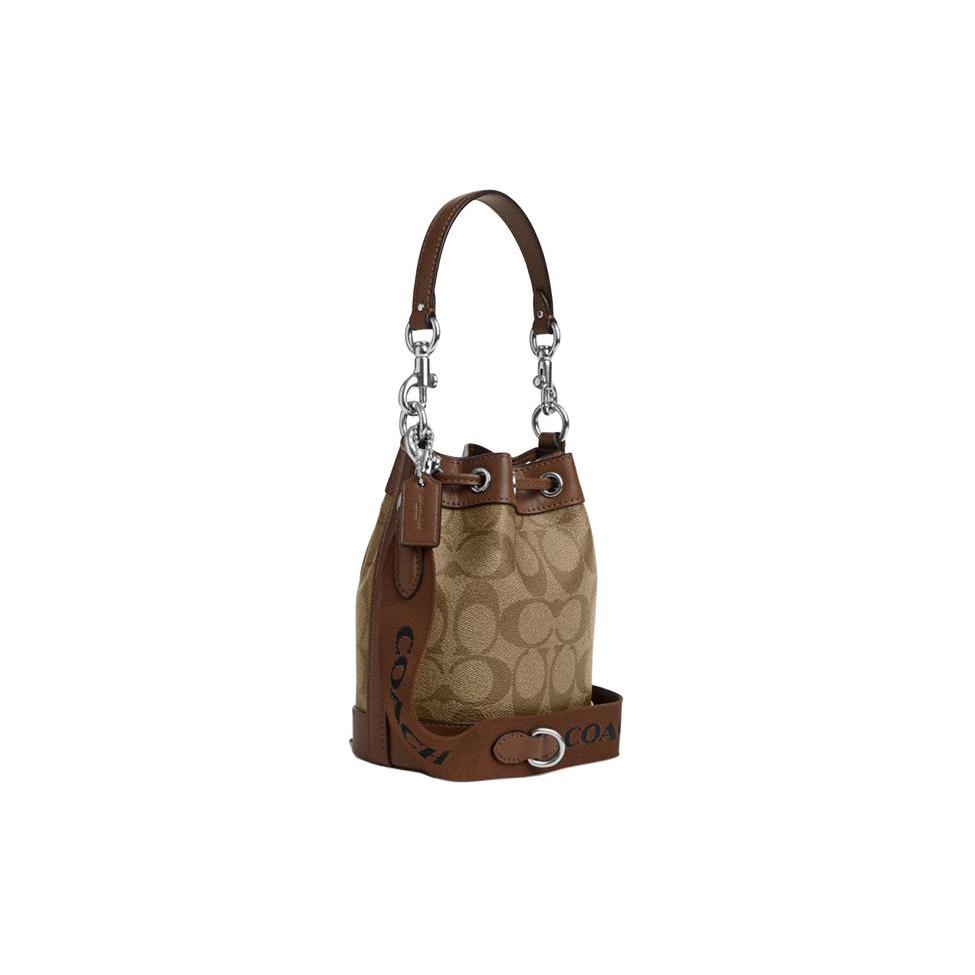 COACH Dempsey PVC With Skin Bucket Bag, One Shoulder Handbag, Crossbody Bag Mini Women's Brown CR145-SVWQ3