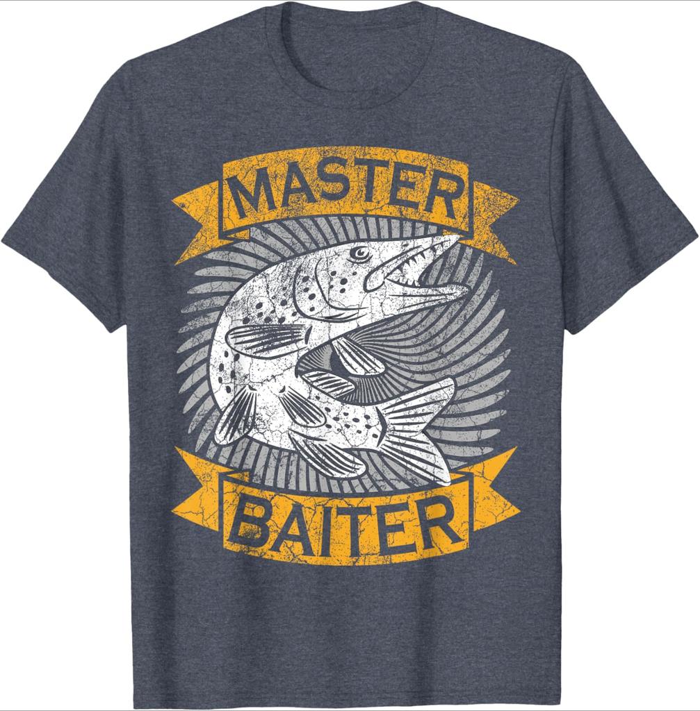 Master Baiter Funny Pike Fishing Gift Ice Fishing Musky pattern design 100 cotton Oneck short sleeve printed mens Tshirt