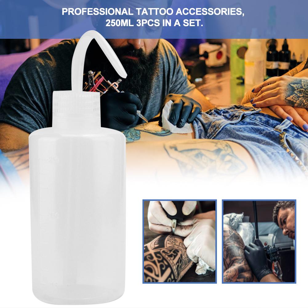 3Pcs 250ml Tattoo Wash Curved  Style Cleaning Bottles Plastic Squeeze Green Algae Watering Can