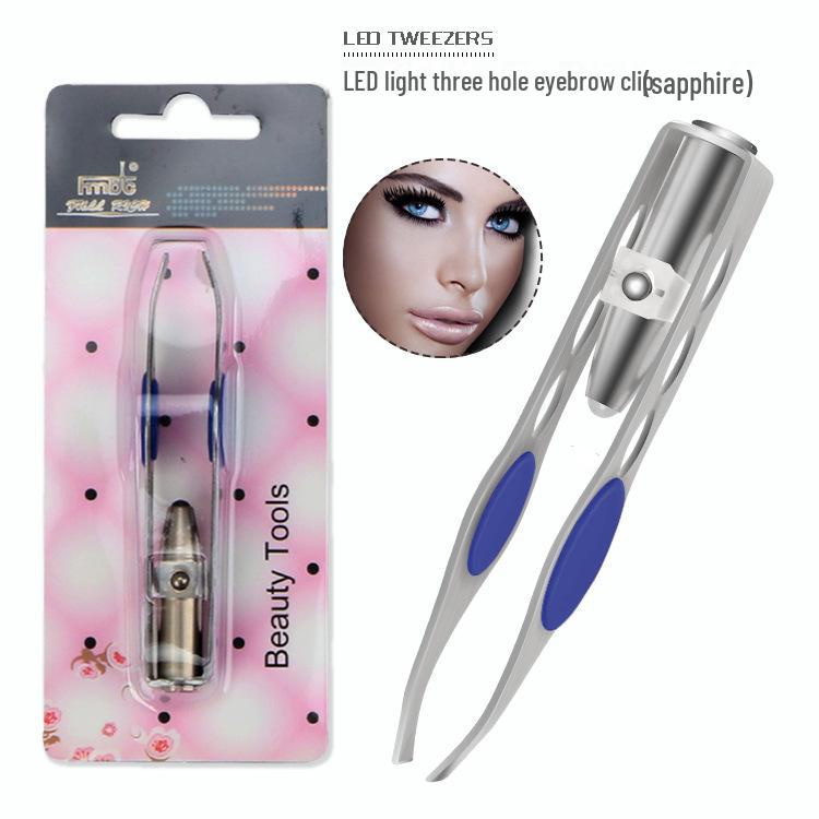LED-Illuminated Stainless Steel Eyebrow Trimmer with Tweezers and Hair Removal Tool