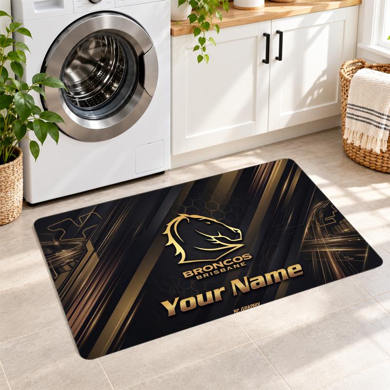 Brisbane Broncos Custom Name Flannel Rug Kitchen Mat Non Slip Floor Carpet Personalized Home Decor