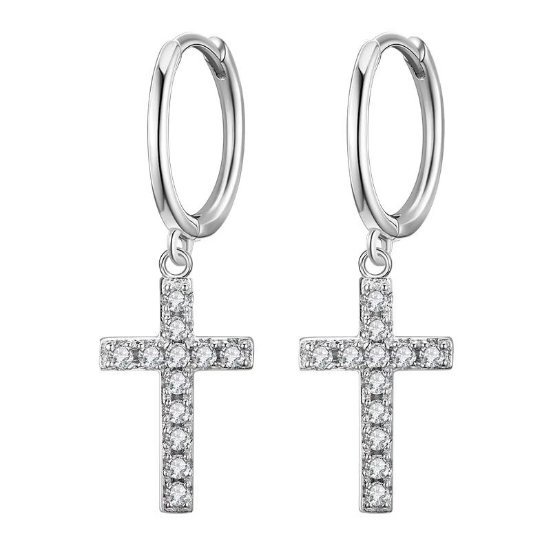 Huajie Personality Cross Shape Inlaid Brilliant Zircon Women's Pendant Earrings Delicate Classic Party New  Trend Tide