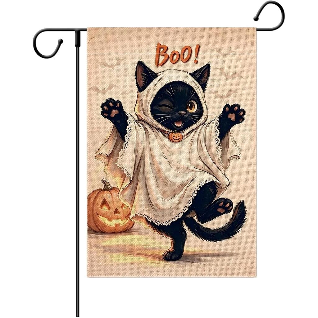 Halloween Ghost Cat Boo Garden Flag, Vertical Double Sided Happy Halloween Pumpkin Holiday Outside Decorations Yard Flag