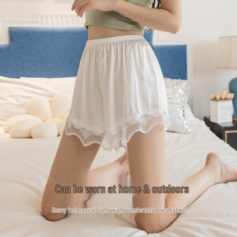 

2025 Summer Women s Plus Size Lace-Trim Ice Silk Safety Leggings XL білий