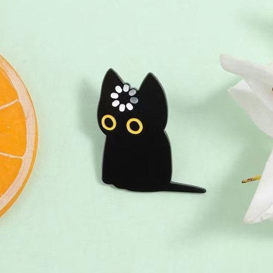 Yangyizhi 2/3Pcs Brooch Pin, Black Cat Design Lapel Decorative Badge with Standard Safety Versatile for Clothing Bags Hats Shoes