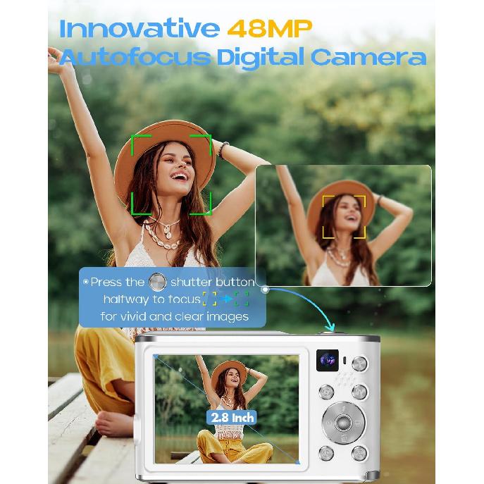 Digital Camera, UHD 4K Digital Camera with Front and Rear Camera, Autofocus 48MP 16X Digital Zoom Vlogging Camera with 32GB Card, 2.8 Inch Screen