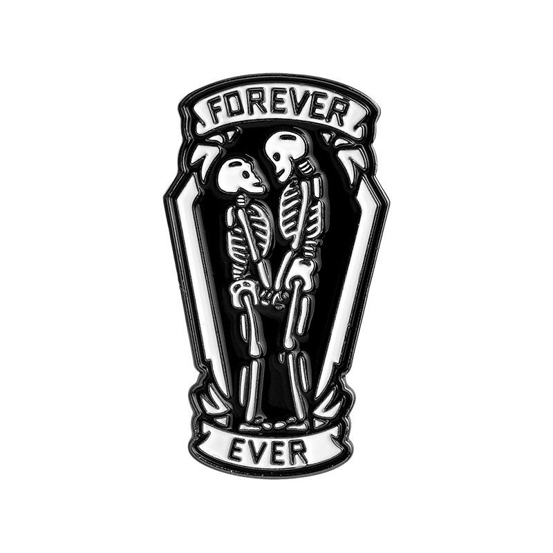 Black Skull Coffin Forever Enamel Pin for Couples - Denim Jacket Accessory