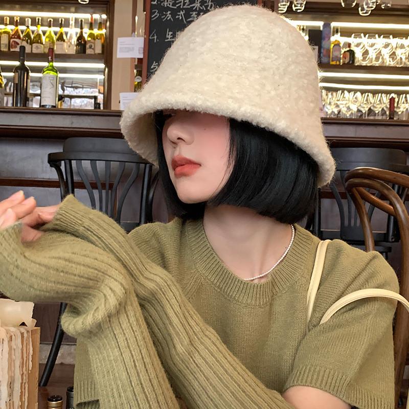 Bucket Fluffy Lambswool Hat For Women Beige Warm And Cozy Winter Hat Fashionable And Stylish