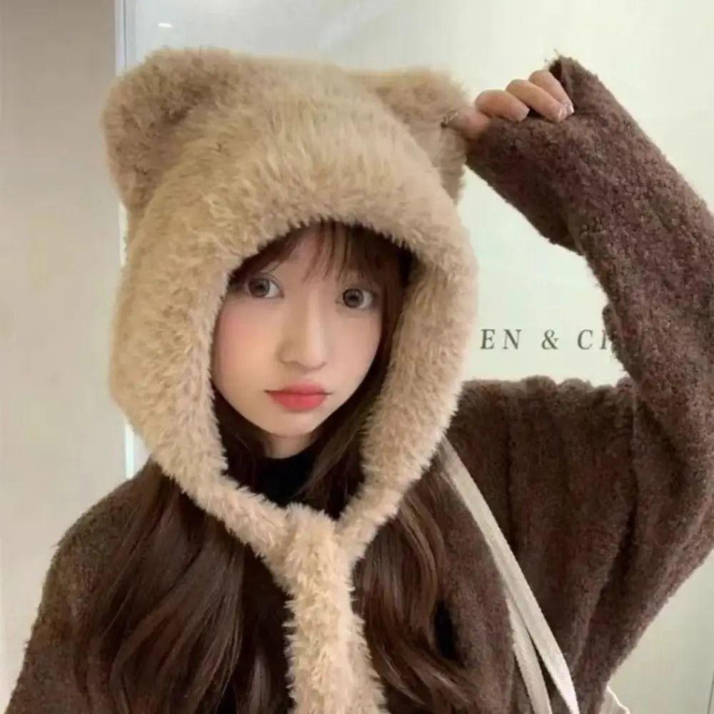 Cartoon Ear Protection Hat Soft Plush Earmuffs Cap Gifts Women Fluffy Hat  Girls