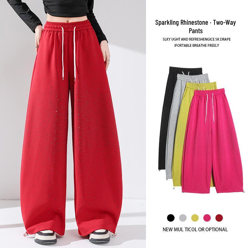 Pantalon de survêtement décontracté large à jambes évasées pour femme, résistant, avec strass, pour le printemps et l'automne